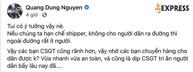 Bài đăng gây tranh cãi của đạo diễn Nguyễn Quang Dũng về việc CSGT làm shipper đã bị xóa.