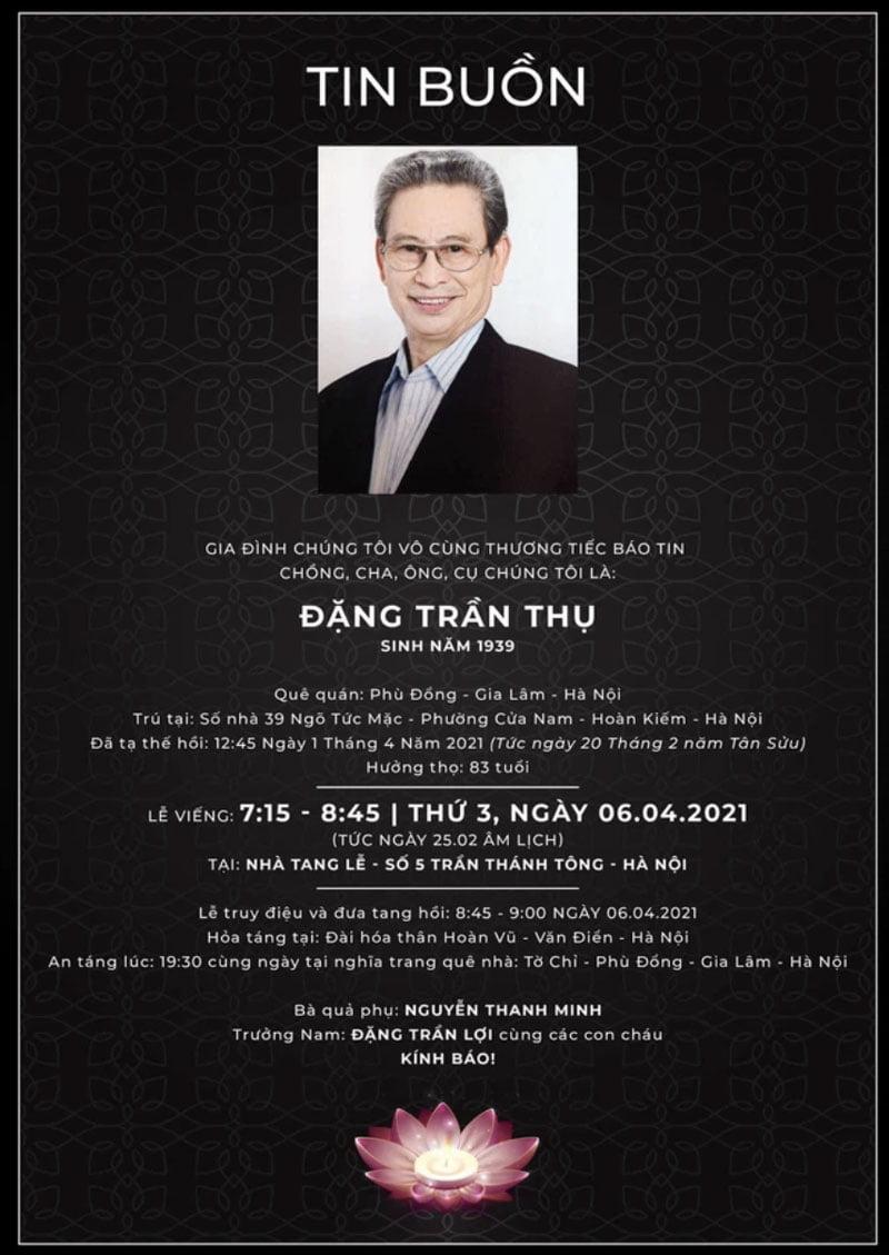 Đám tang nghệ sĩ Đặng Trần Thụ